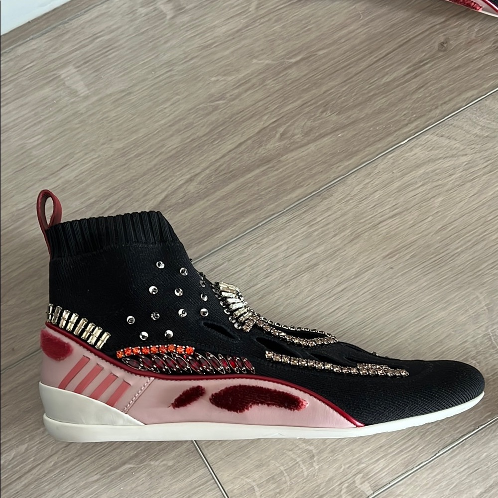 Valentino Black and Red Sneakers with Knit Upper